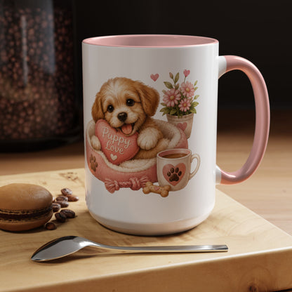 Puppy Love Coffee Mug — Cute Dog Heart Accent Mug (11/15oz)