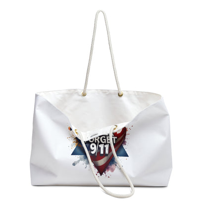 Never Forget 9/11 Weekender Bag — American Flag Heart Memorial Travel Tote