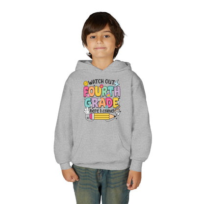 Fourth Grade Hoodie – "Watch Out Fourth Grade Here I Come" Kids Back-to-School Sweatshirt