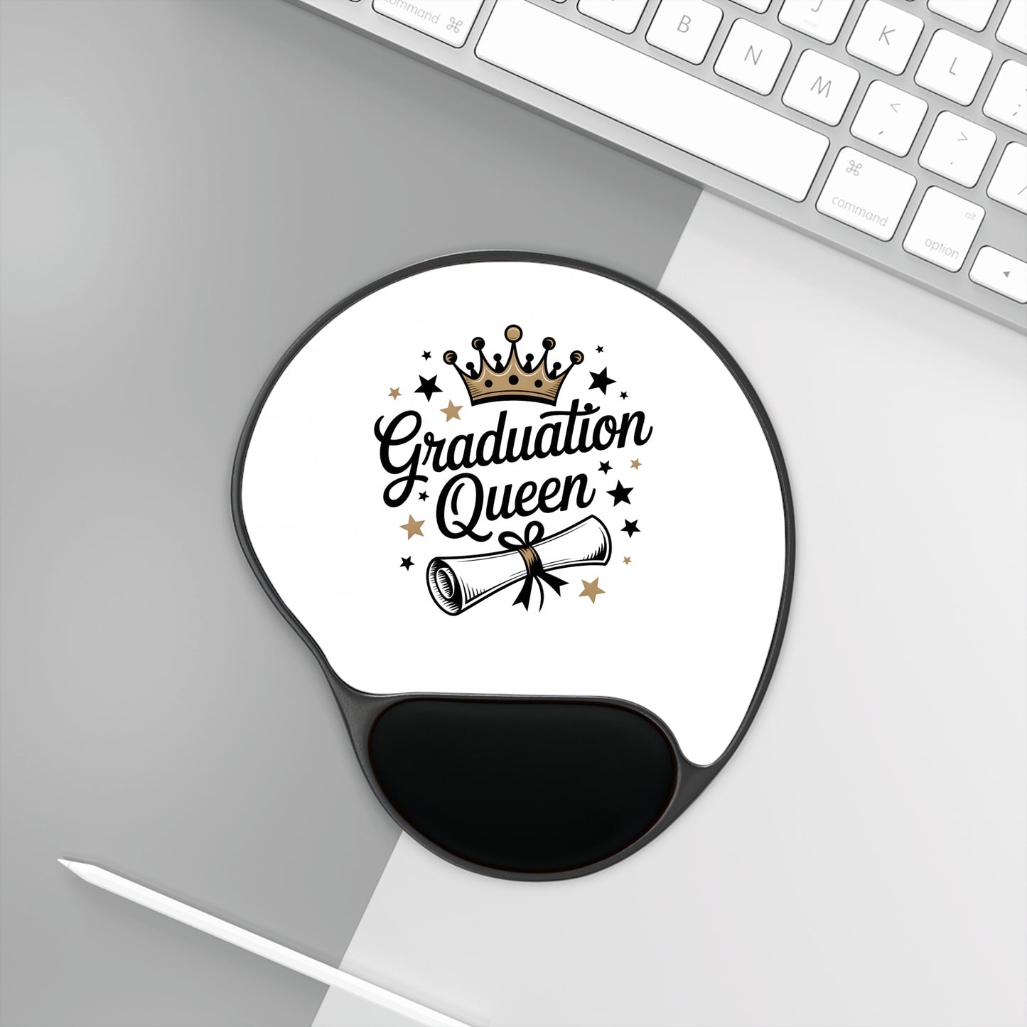 Graduation Queen Mouse Pad with Wrist Rest — Crown & Diploma Design