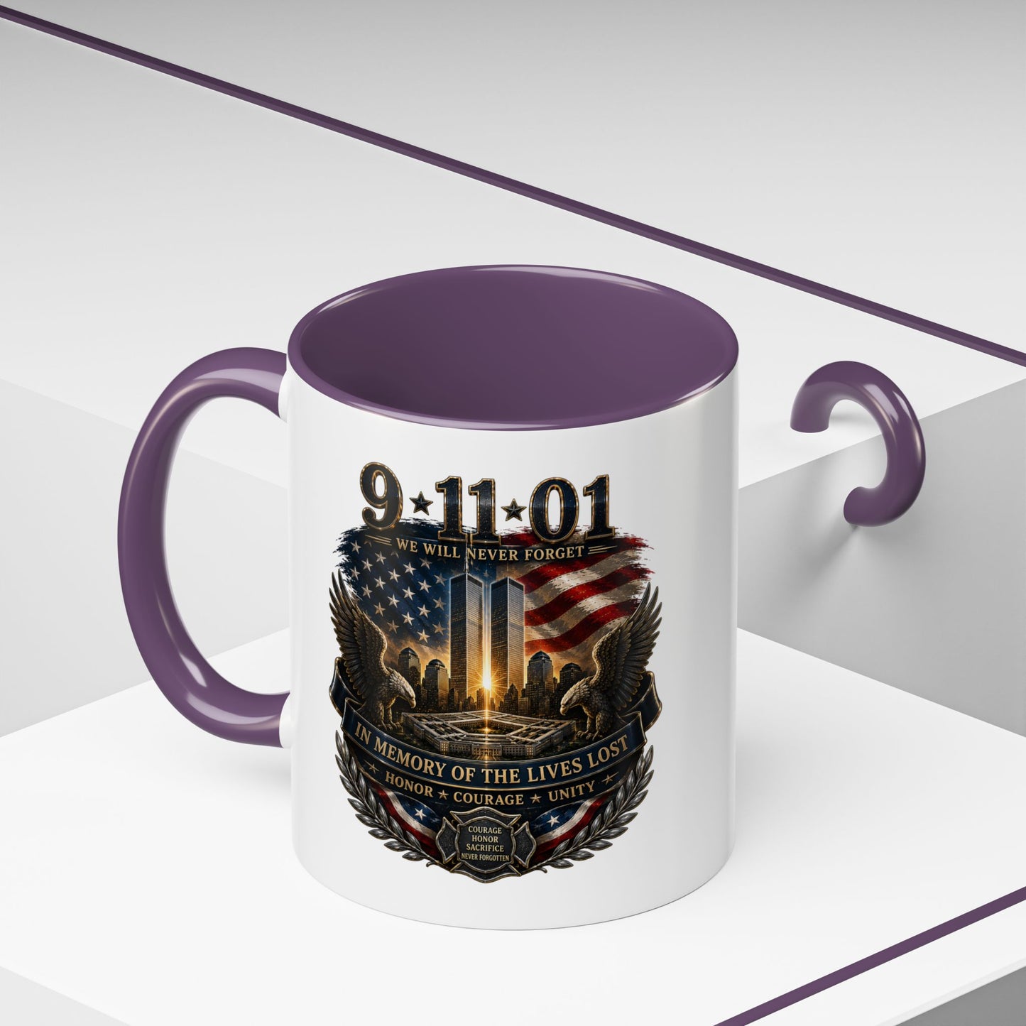 9·11 Memorial Coffee Mug — Never Forget Tribute Accent Mug (11/15oz)