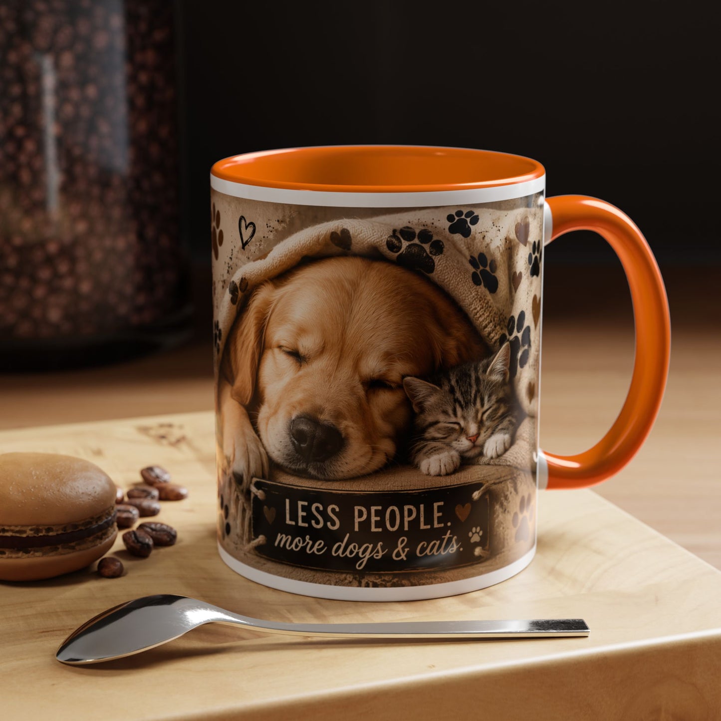 Dog & Cat Coffee Mug - "Less People, More Dogs & Cats" Accent Ceramic Mug