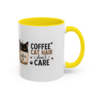 Coffee & Cat Hair Mug — "Coffee, Cat Hair, Don't Care" Accent Ceramic Coffee Mug (11/15oz)