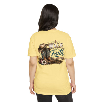 Walk By Faith T-Shirt — Christian Cowboy Boots & Hat Graphic Tee