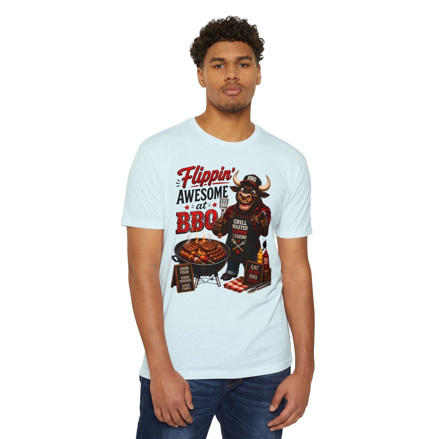 Flippin' Awesome at BBQ T-Shirt — Grill Master Bull Graphic Tee
