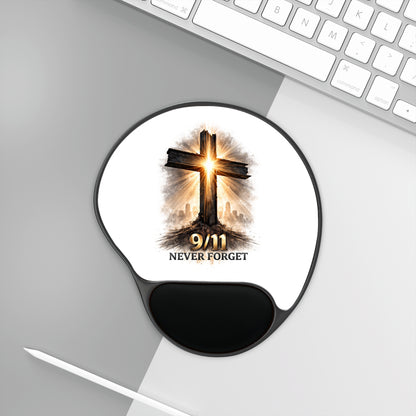 9/11 Never Forget Cross Mouse Pad with Wrist Rest — Memorial Computer Accessory