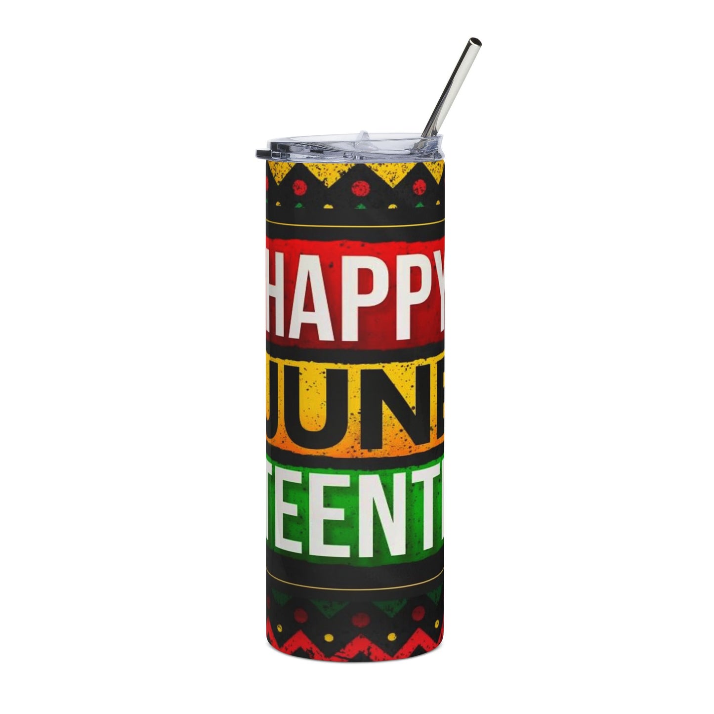 Juneteenth Stainless Steel Tumbler — "Happy Juneteenth" 20oz Insulated Travel Cup