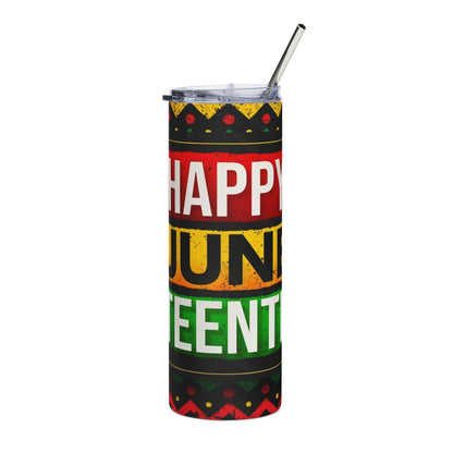 Juneteenth Stainless Steel Tumbler — "Happy Juneteenth" 20oz Insulated Travel Cup