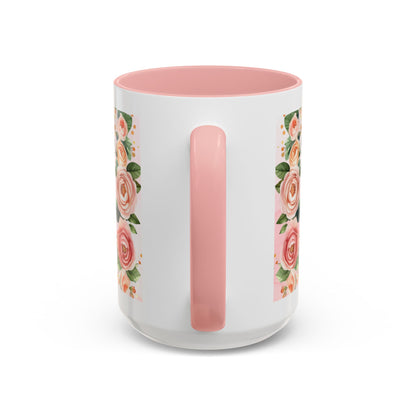 Mom Floral Accent Coffee Mug – Pink Rose Mother's Day Gift (11/15 oz)