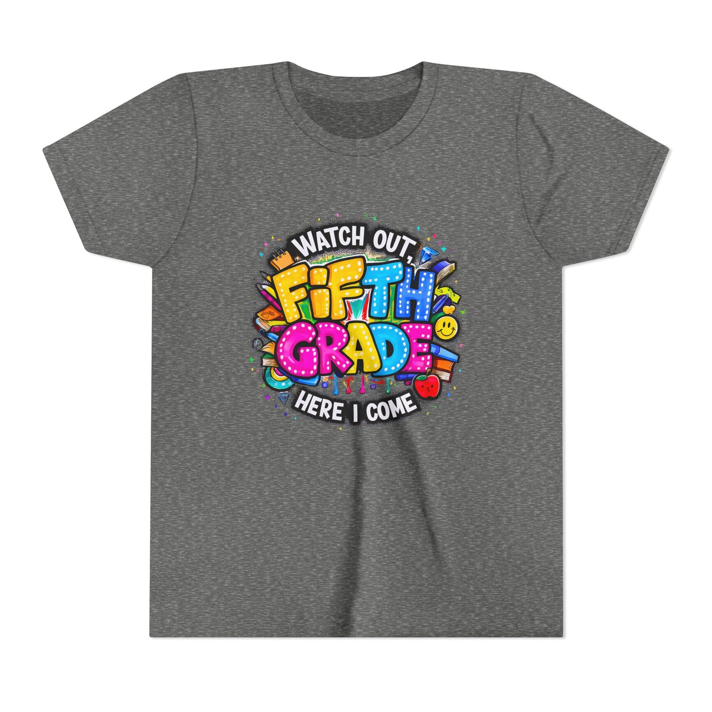 Fifth Grade T‑Shirt for Kids - "Watch Out Fifth Grade Here I Come" Back-to-School Tee