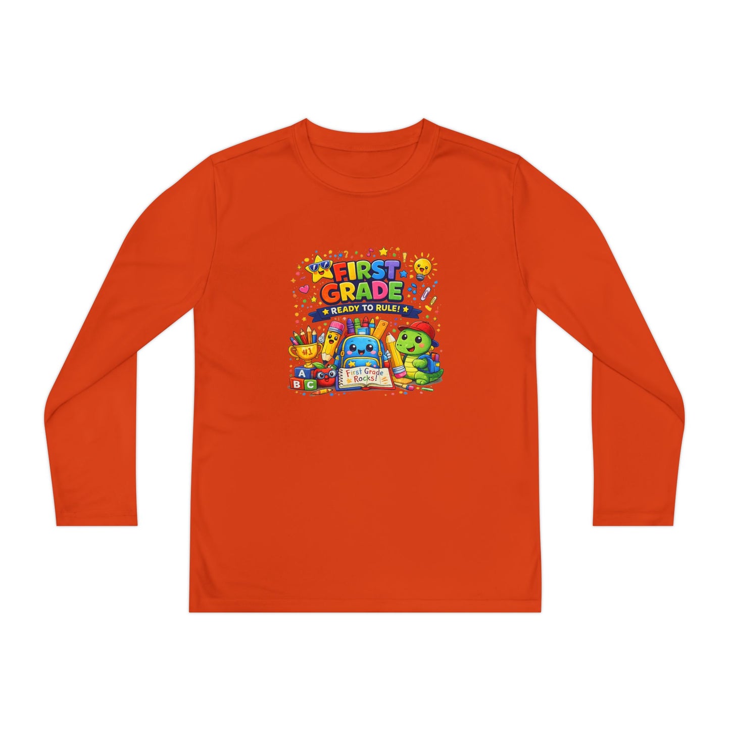 First Grade Ready Youth Long Sleeve Tee — "First Grade Here I Come" Back-to-School Shirt