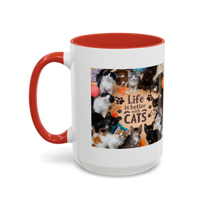 Cat Lover Accent Coffee Mug — “Life Is Better With Cats” 11/15oz