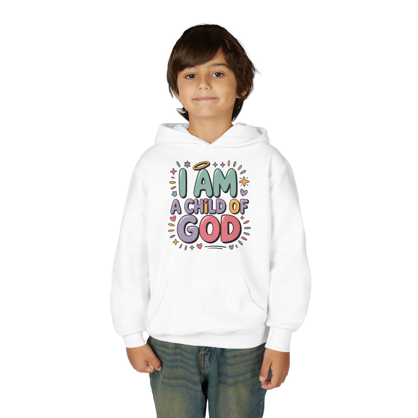 Youth Hoodie — "I Am a Child of God" Inspirational Kids Hooded Sweatshirt