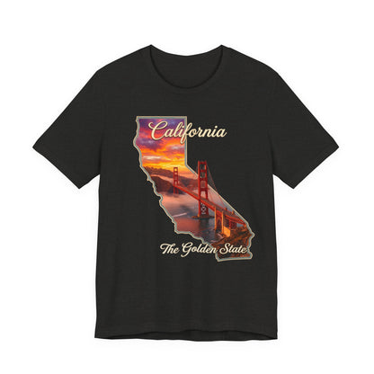 California Golden Gate Tee — "California The Golden State" Sunset Map T-Shirt