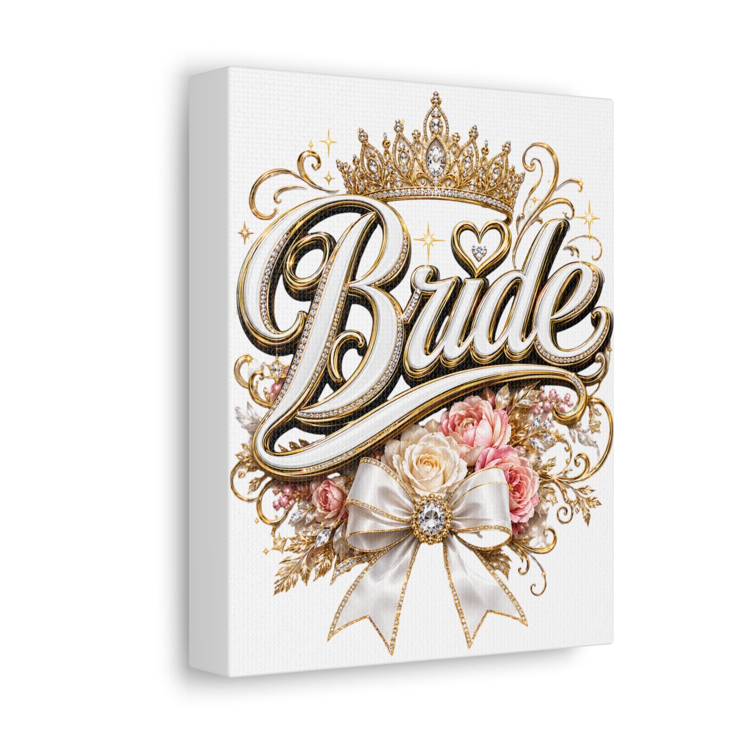 Bride Stretched Canvas – Gold Crown Floral Wedding Wall Art
