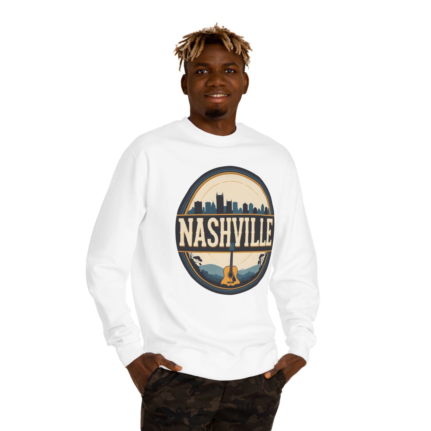 Nashville Guitar Crewneck Sweatshirt — Retro Skyline Music City Pullover