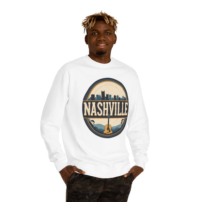 Nashville Guitar Crewneck Sweatshirt — Retro Skyline Music City Pullover