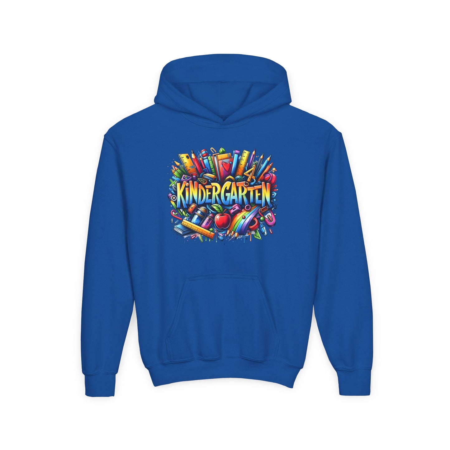 Kindergarten Kids Hoodie — Colorful School Supplies Back-to-School Sweatshirt