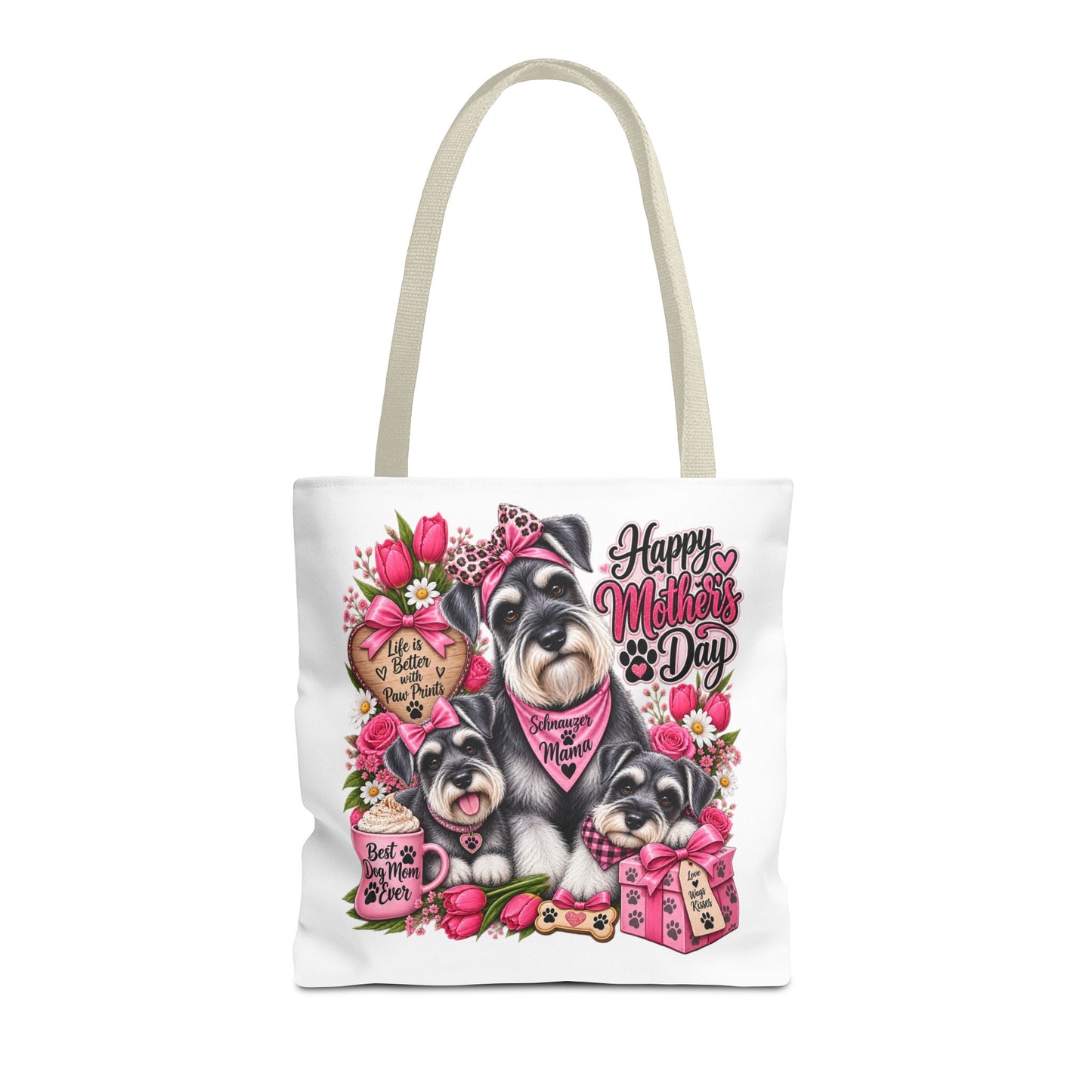 Mother’s Day Dog Tote Bag – “Happy Mother’s Day” Schnauzer Floral Gift Tote