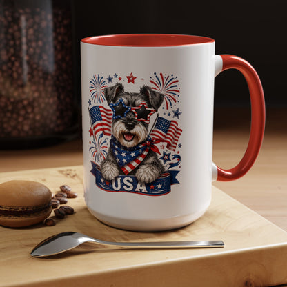 Patriotic Schnauzer Coffee Mug – USA Flag, Fireworks Accent Mug (11/15oz)