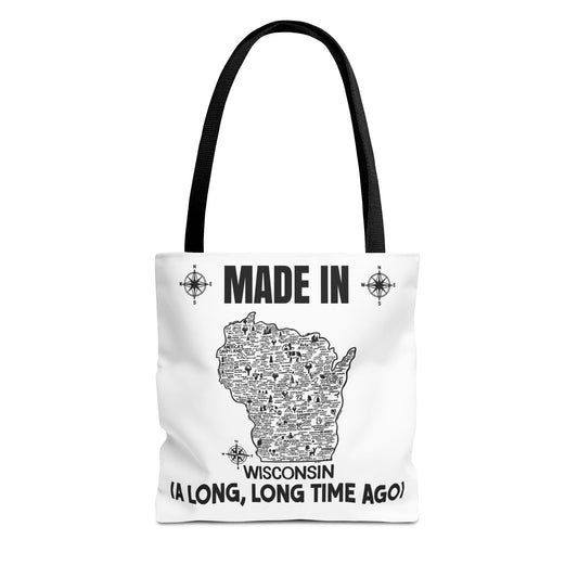 Made in Wisconsin Tote Bag — Vintage Map State Pride Tote ("A Long, Long Time Ago")