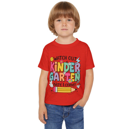 Toddler T-Shirt — "Watch Out Kindergarten Here I Come!" Back-to-School Graphic