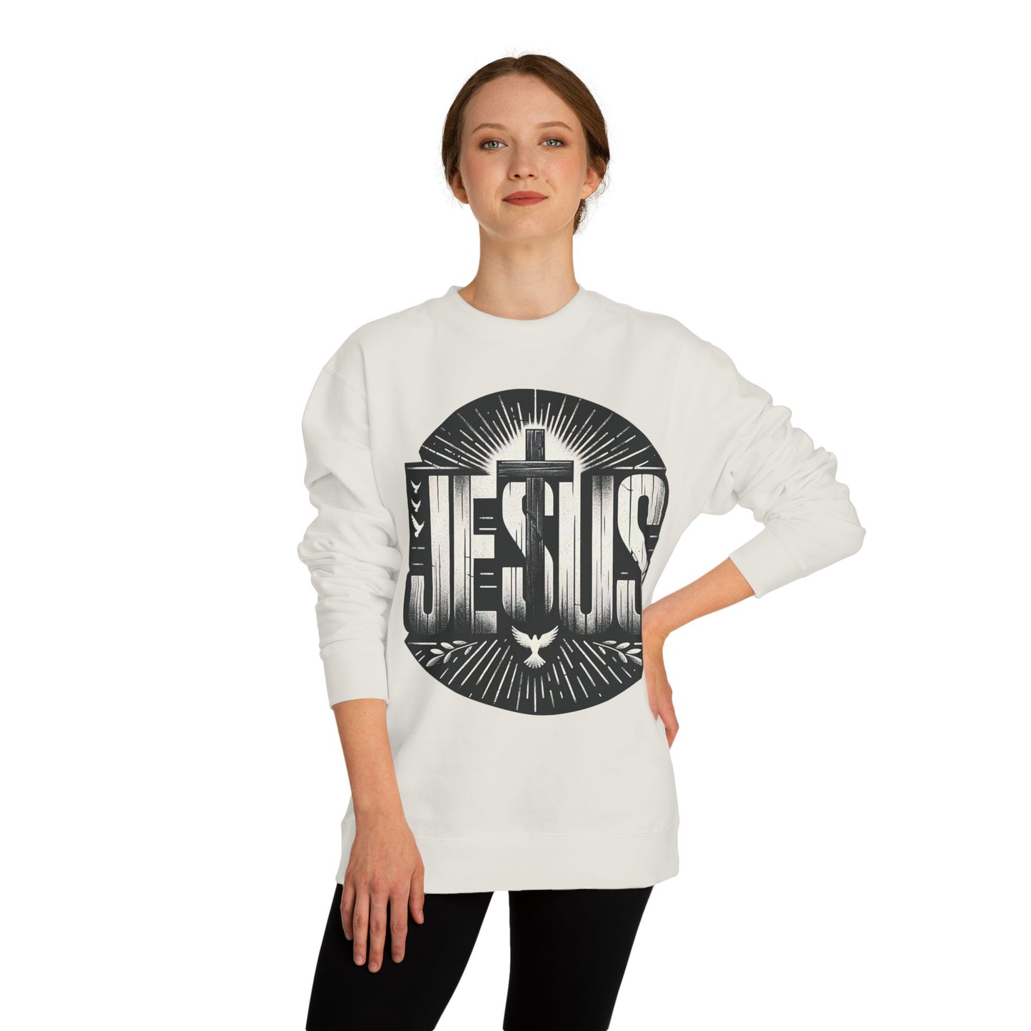 Jesus Graphic Sweatshirt — Vintage Cross & Dove Christian Crewneck