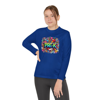 PRE-K Youth Long Sleeve Tee — Colorful School Supplies Design