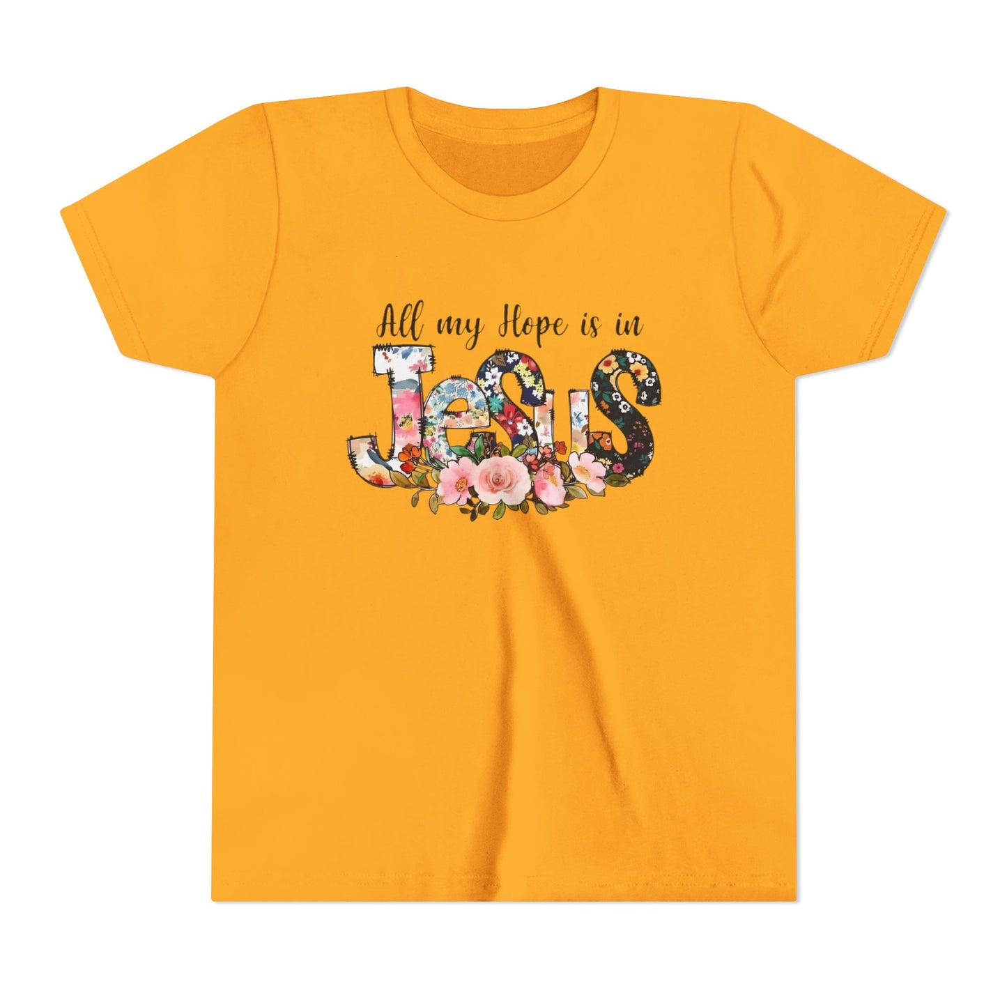 Youth Tee — "All My Hope Is in Jesus" Floral Christian Shirt