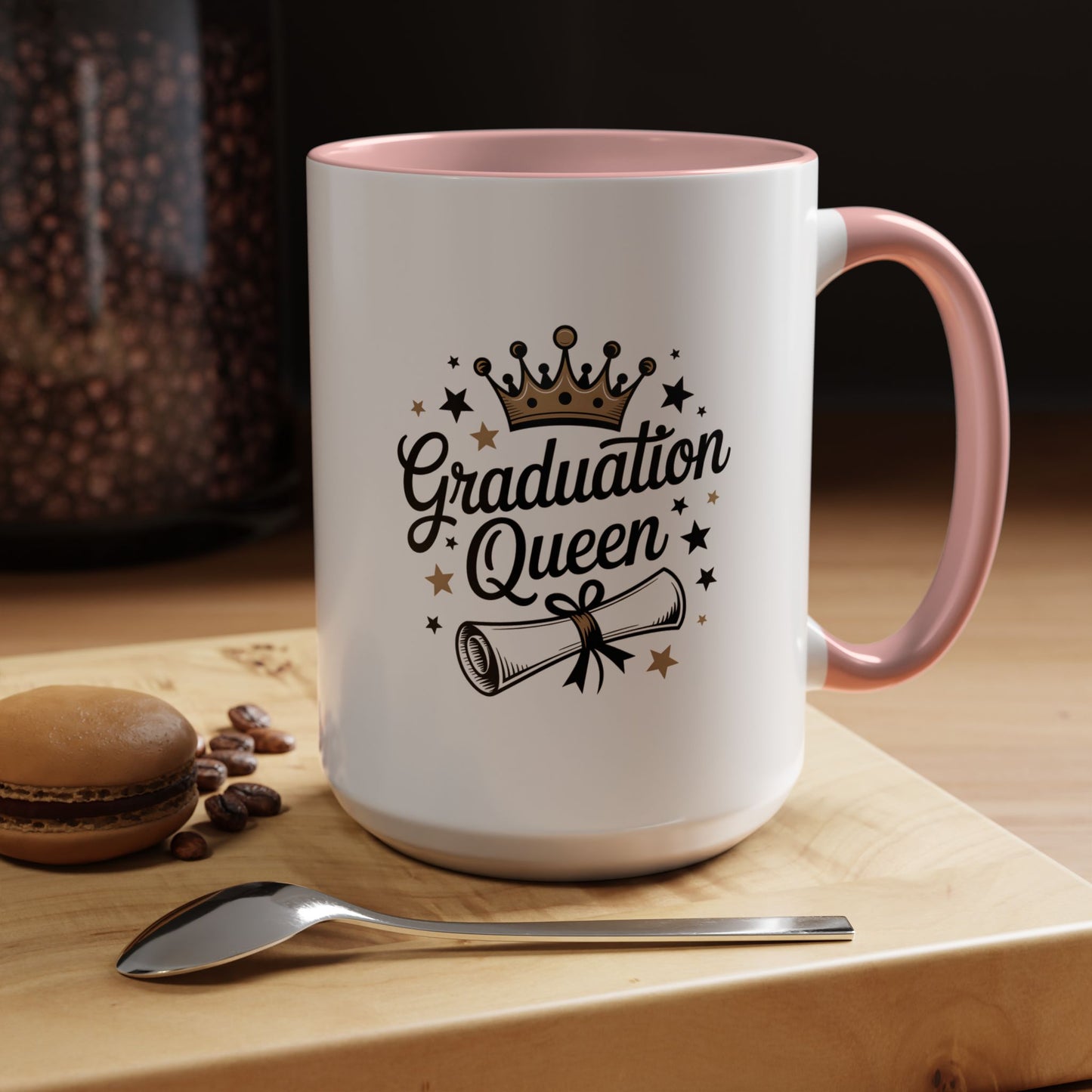 Graduation Queen Accent Coffee Mug — 11/15oz Ceramic Gift with Crown & Diploma Design