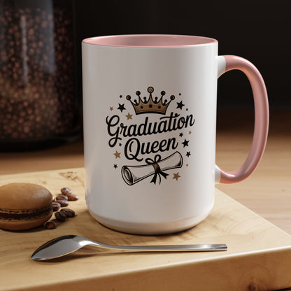 Graduation Queen Accent Coffee Mug — 11/15oz Ceramic Gift with Crown & Diploma Design