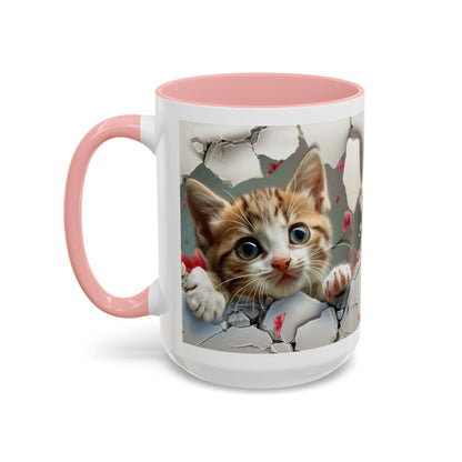 Kitten Peek Accent Coffee Mug — Cute Cat Peekhole Design (11/15 oz)