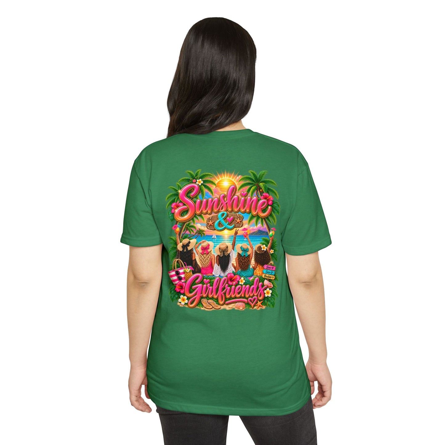 Sunshine & Girlfriends Beach T-Shirt — Tropical Vacation Tee for Friends