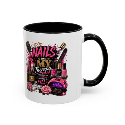 Coffee Mug — "Nails Are My Therapy" Pink Nail Tech Gift