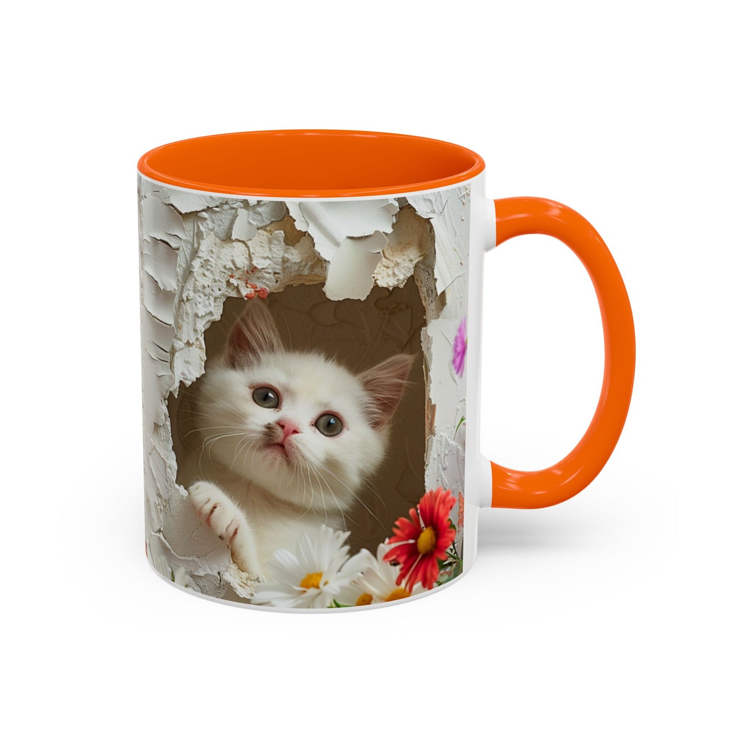 Peek-A-Boo Kitten Accent Coffee Mug — Cute Cat Floral Design (11/15oz)