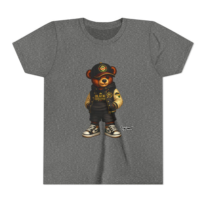 Youth Tee — Streetwear Teddy Bear Graphic (Black Varsity)