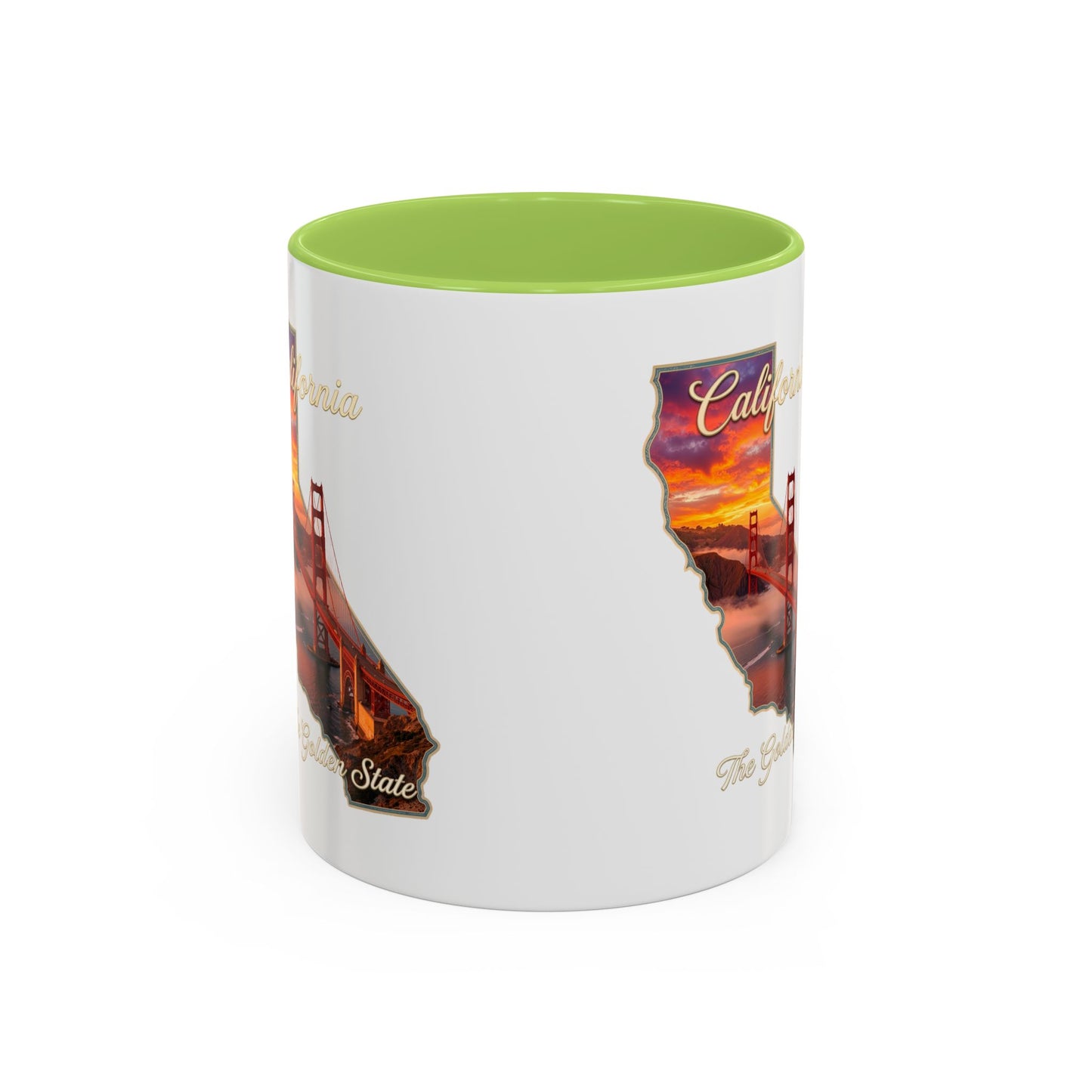 California State Shape Accent Mug – Golden Gate Sunset Coffee Cup (11/15oz)