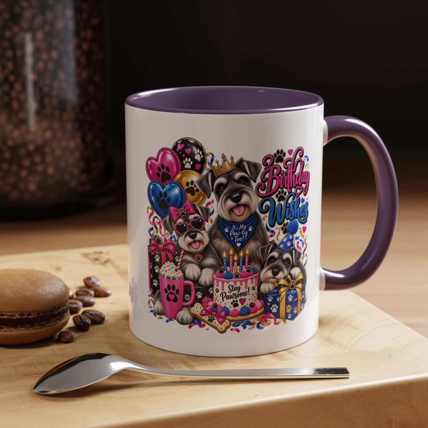 Birthday Wishes Dog Coffee Mug — Cute Paw Print Celebration Mug (11/15oz)