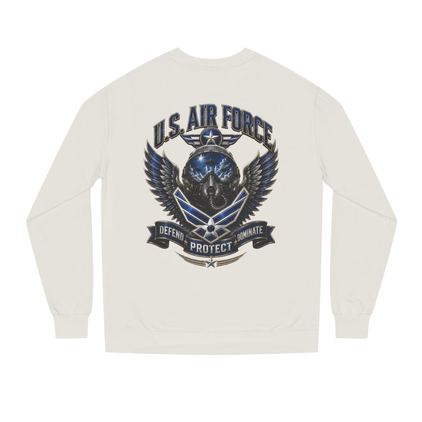 U.S. Air Force Skull Crewneck Sweatshirt — Defend Protect Dominate Tactical Pullover