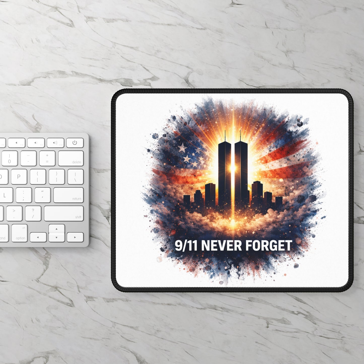 Gaming Mouse Pad — 9/11 Never Forget Tribute with Twin Towers & American Flag
