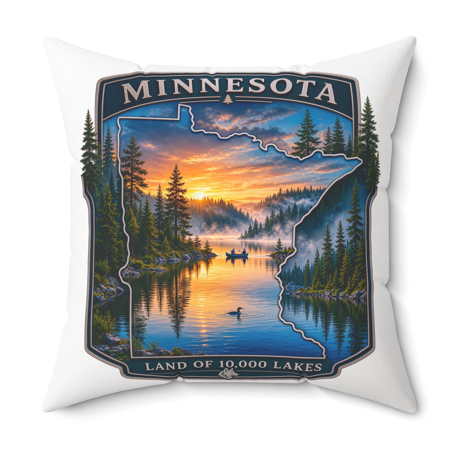 Minnesota Lakes Scenic Throw Pillow — 'Land of 10,000 Lakes' Sunset Cabin Decor