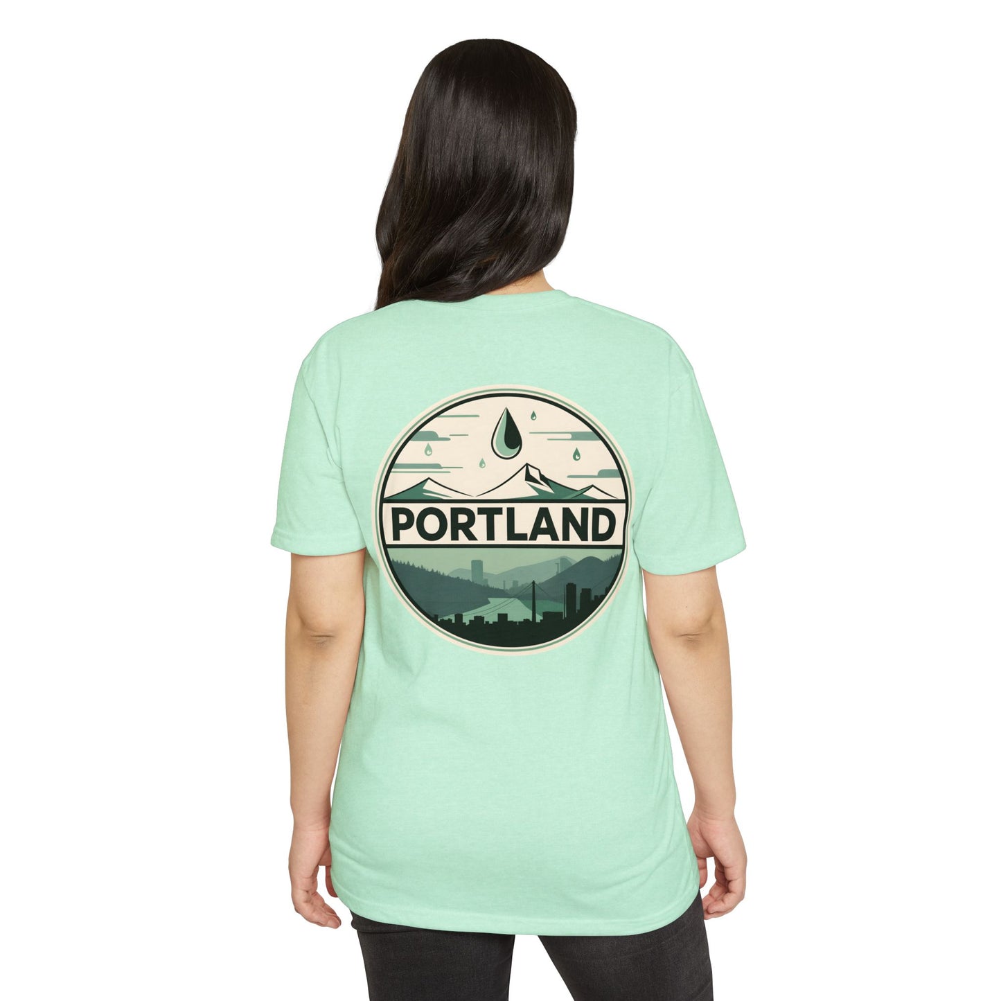 Portland Mountain Badge T-Shirt — Vintage Rain & Skyline Graphic