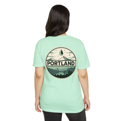 Portland Mountain Badge T-Shirt — Vintage Rain & Skyline Graphic