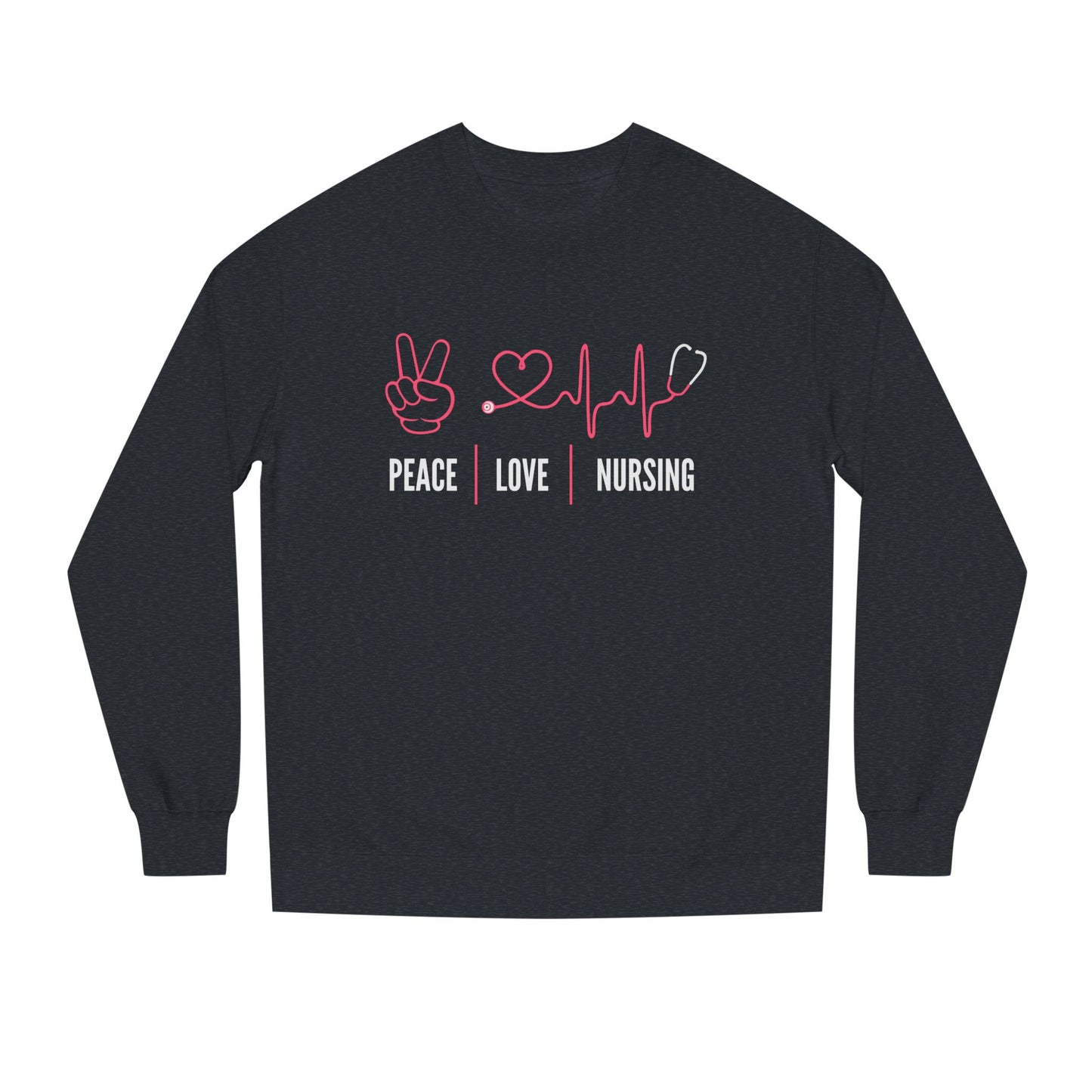Peace Love Nursing Sweatshirt — Nurse Gifts, Heartbeat & Peace Sign Crewneck