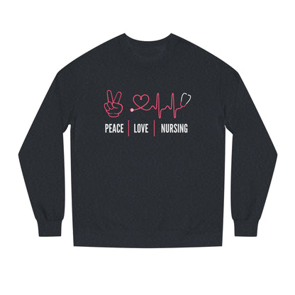 Peace Love Nursing Sweatshirt — Nurse Gifts, Heartbeat & Peace Sign Crewneck