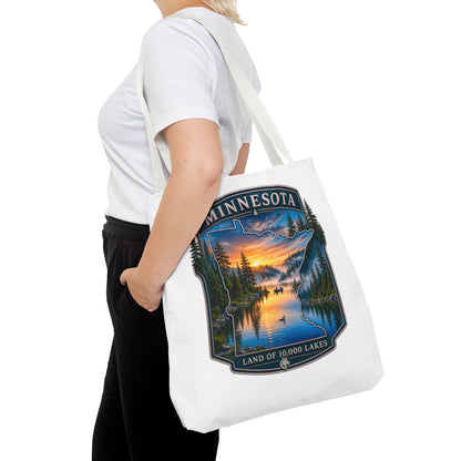 Minnesota Scenic Tote Bag — 'Land of 10,000 Lakes' Sunset Lake Design