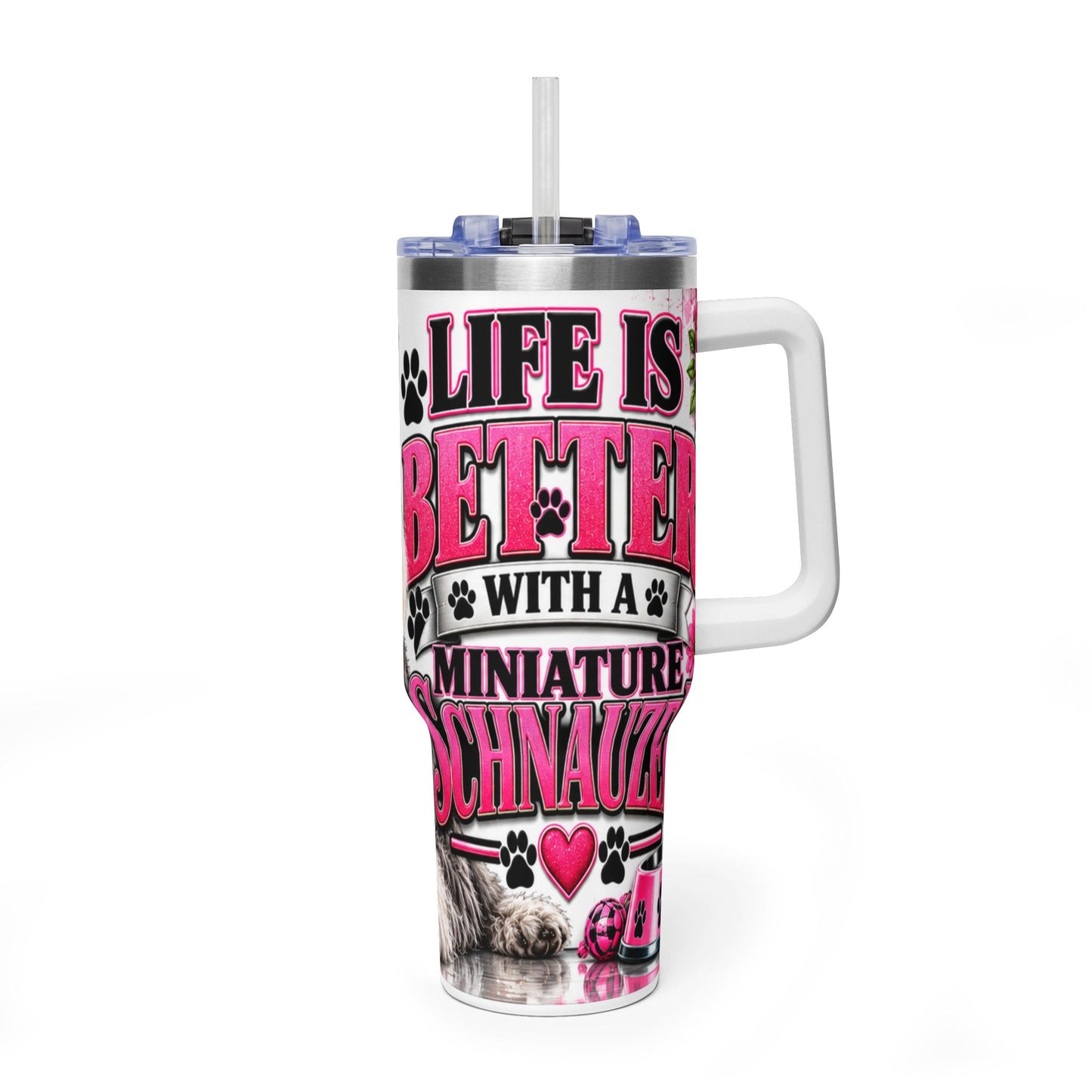 40oz Schnauzer Tumbler - "Life is Better with My Mini Schnauzer" Thermal Travel Cup