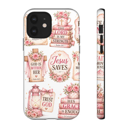 Faith Phone Case — 'Jesus Saves' Floral Christian Scripture iPhone Case