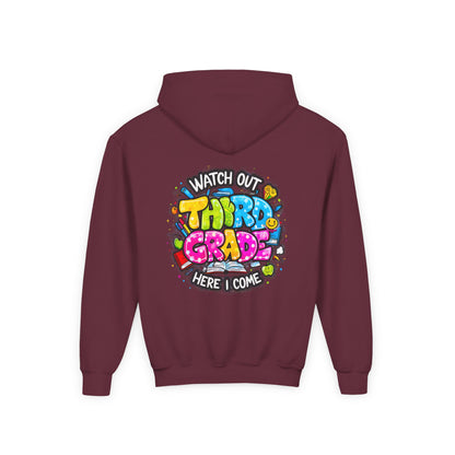 Third Grade Hoodie — "Watch Out Third Grade Here I Come" Kids Back-to-School Sweatshirt