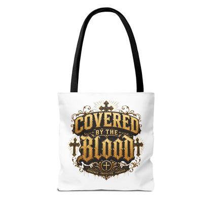 Covered by the Blood Tote Bag — Christian Cross Faith Canvas Tote
